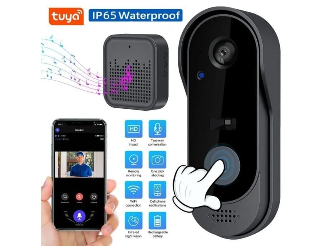 Videoportero Tuya 1080p Wi-fi Con Batería Recargable, Visión Nocturna Infrarroja, Audio Bidireccional Y Detección De Movimiento (pr-wer)