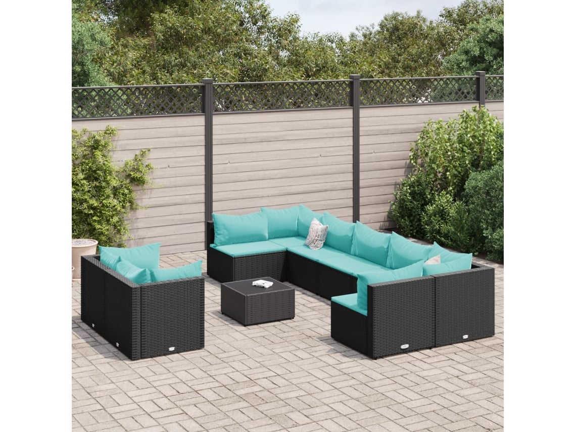 Conjunto de sofás de jardín de 10 piezas DKD Home Decor con cojines de mimbre negros