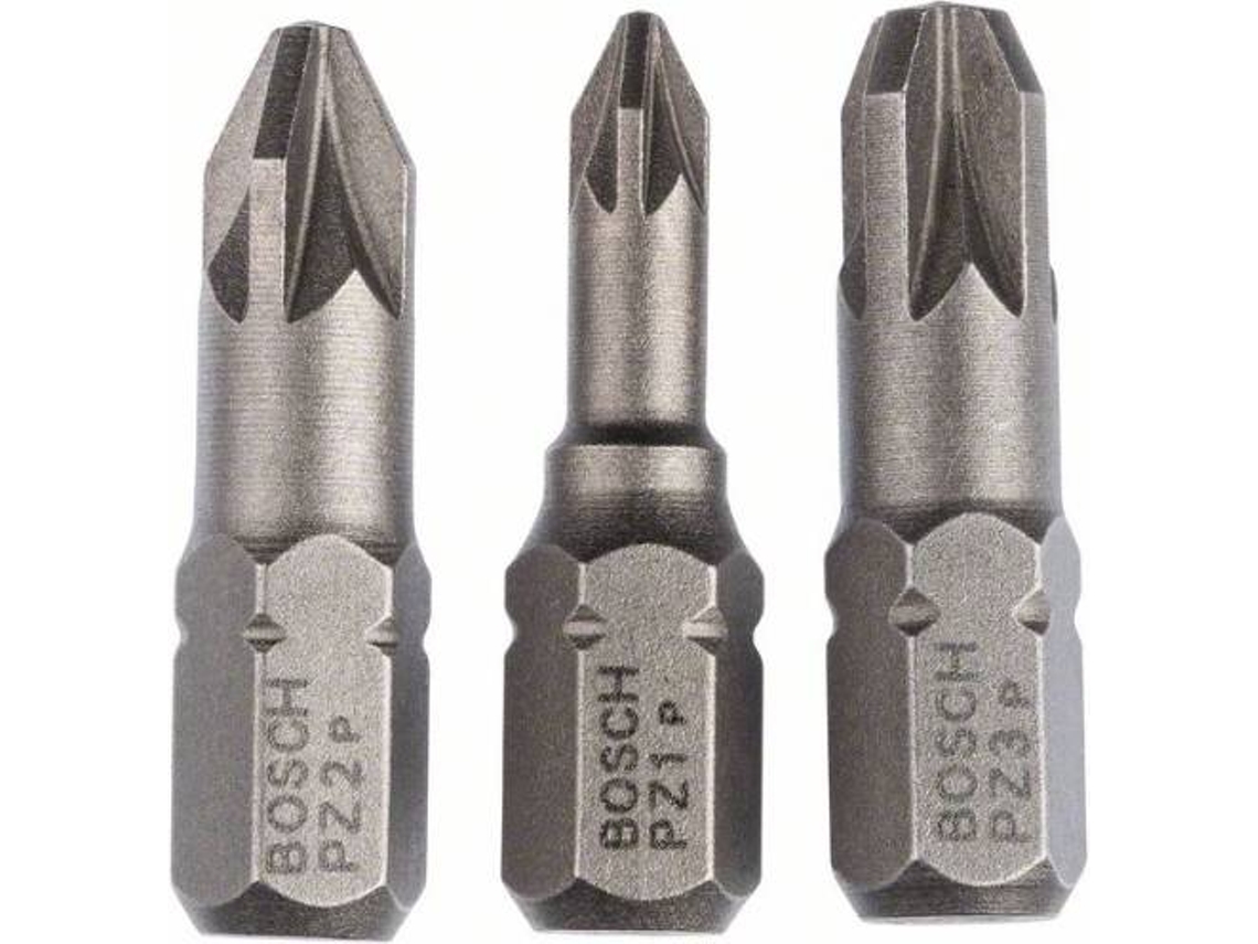Conjunto de Puntas BOSCH Da Atornillar - Extra Hard - 3 Un Pz1; Pz2; Pz3; 25 mm