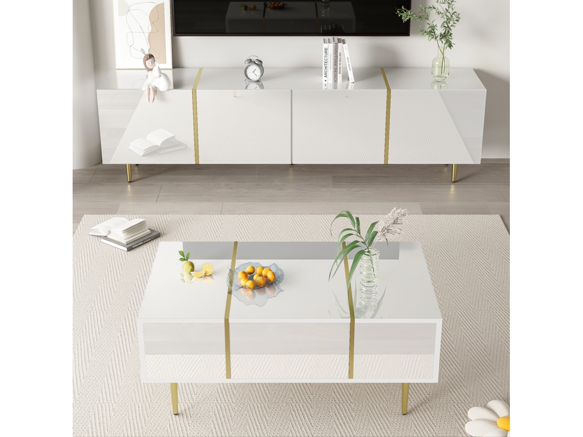 Mueble de TV Mobrio de 170 cm con 4 puertas de MDF blanco