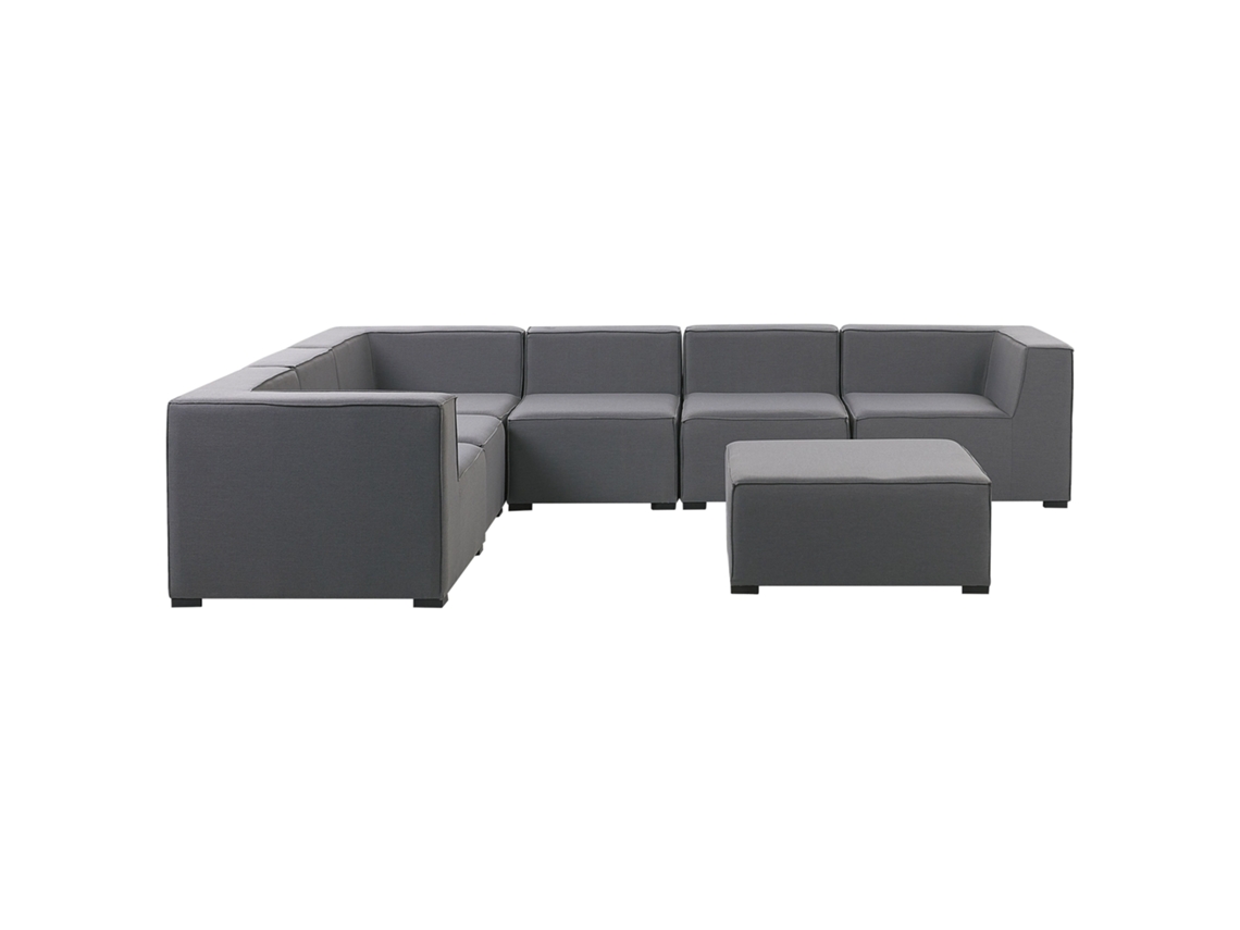 Sofá esquinero 7 plazas modular de poliéster gris oscuro/negro derecho con reposapiés BELIANI Arezzo