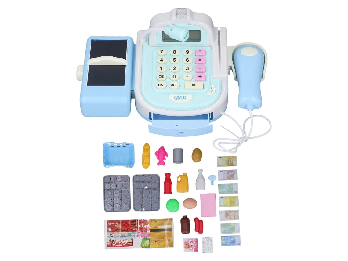 Ats-juego De Caja Registradora Simulación De Supermercado Con Escáner Y Tarjeta Bancaria Juguete De Pretend Play Para Niños Azul