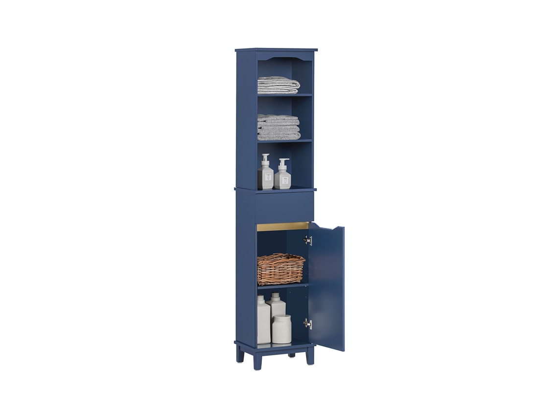 Armario Alto Para Baño Con 3 Estantes 1 Puerta Y 1 Cajón Bzr112-B SOBUY