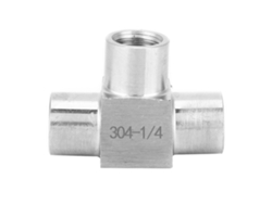 Conector de tubo de 3 vias com rosca fêmea BSPP, aço inoxidável, 1/4 de polegada