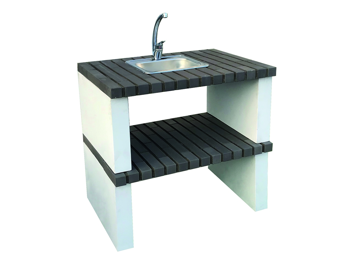 Módulo lavabo CONNECT - Módulo sobre encimera con lavabo, realizado en ladrillo gris y hormigón pintado de blanco - 90x68x87cm NESH