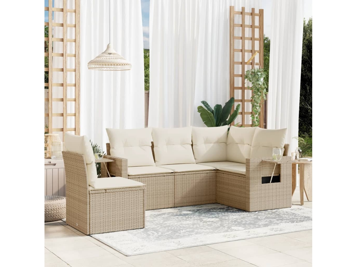 Conjunto de 5 sofás de jardín con cojines de mimbre beige Dkd Home Decor