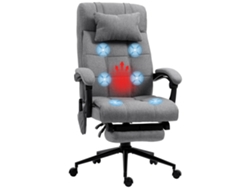 Silla de oficina ergonómica reclinable con calefacción y masaje, altura regulable (112-120 cm), tejido efecto lino, color gris.