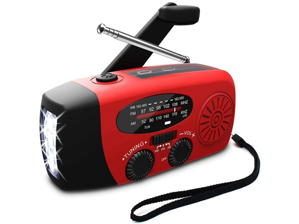 Radio Manual Multifuncional con Manivela Solar Alimentada por Dinamo AM/FM/NOAA Radio Meteorológica con Linterna LED de Emergencia y Batería Externa CUICH