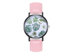 Reloj De Cuarzo Con Correa De Pu Dial Redondo Patrón De Hoja Zhoulianfa Rosa