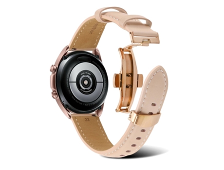 Correa de piel auténtica 20mm línea de costura para Samsung Galaxy Watch4 40mm/44mm/Garmin Venu 2 Plus - color rosa pálido