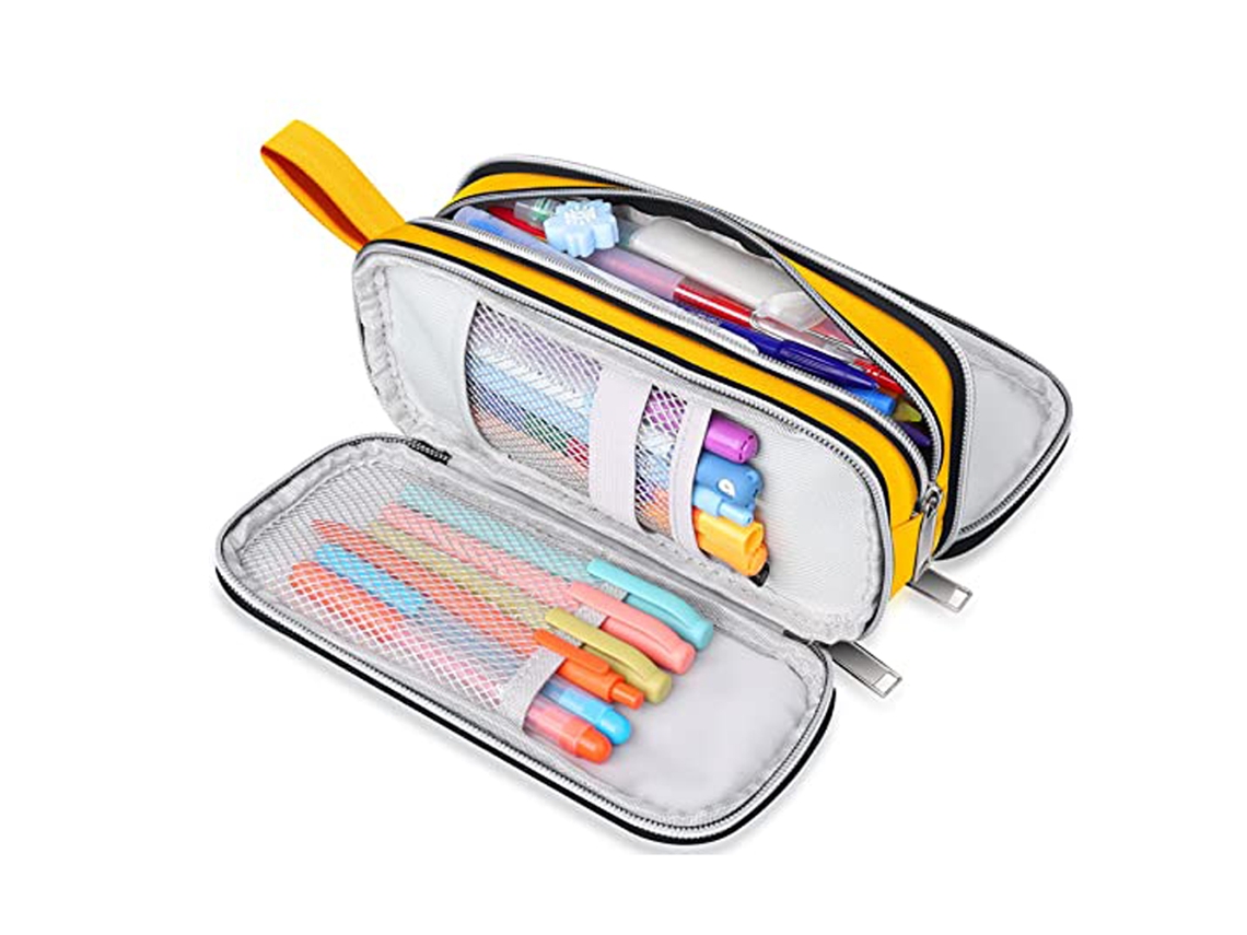 VIVILIYYA Grande Capacidade Portátil Compartimento Lápis Bolsa, Durável Zipper Canvas Canvas Bolsa De Papelaria