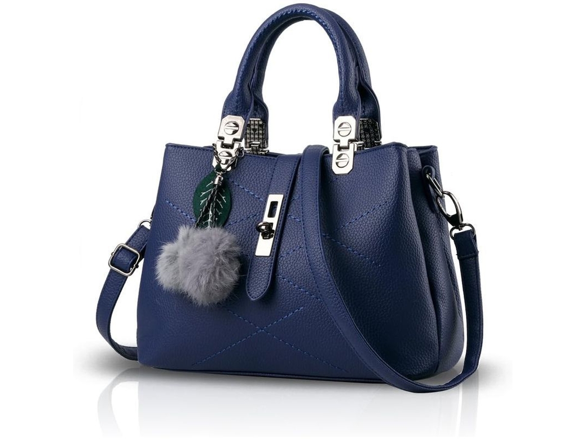 Bolsos De Mano Y Bolsos Tote De Diseño Para Mujer Con Asa Superior Y Pompón Azul.