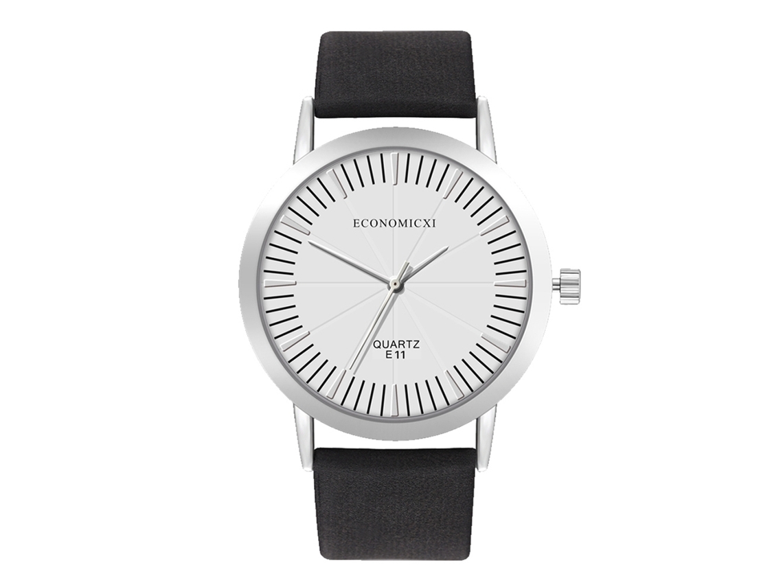 Reloj De Pulsera De Cuarzo Para Hombre Y Mujer Con Correa De Piel Sintética, Estilo Casual, Blanco Y Negro.