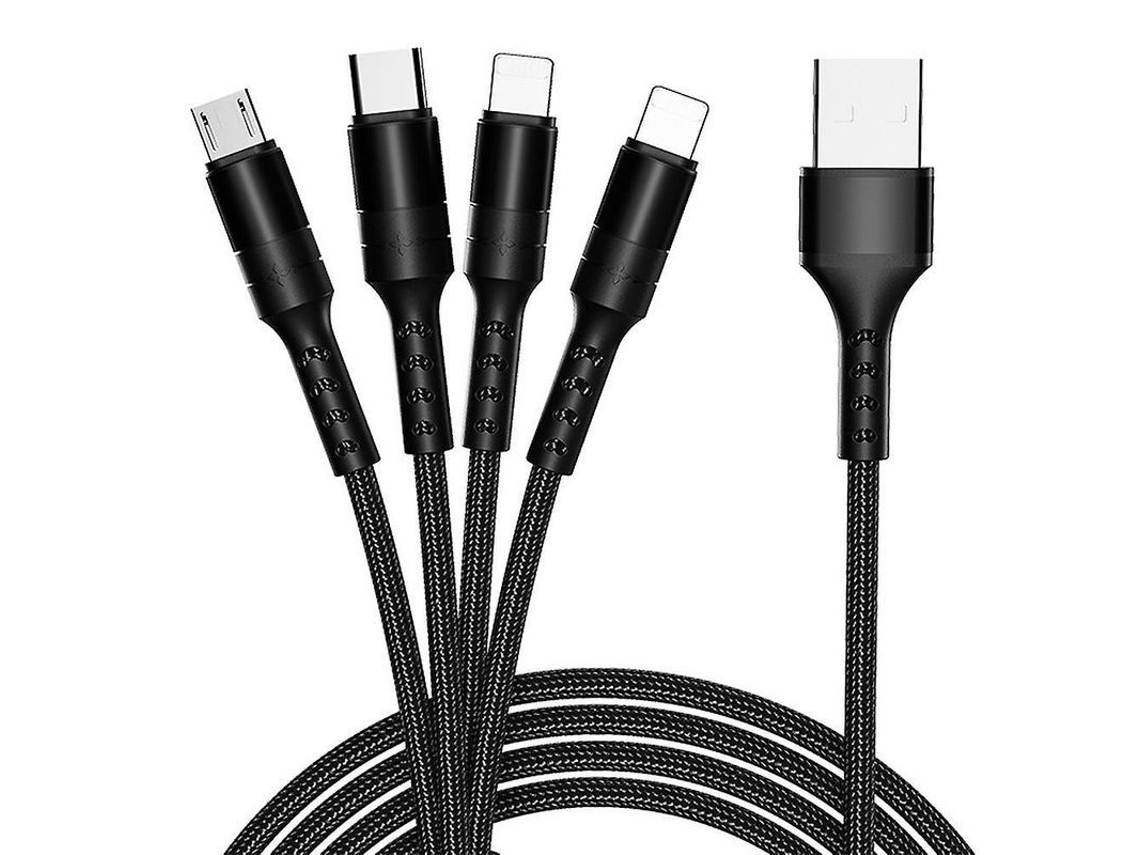 Cable De Carga Múltiple 4 En 1 Fabricado En Nailon Trenzado Con Puertos Usb, Tipo-c Y Micro Usb Para Teléfonos Móviles Y Tabletas.