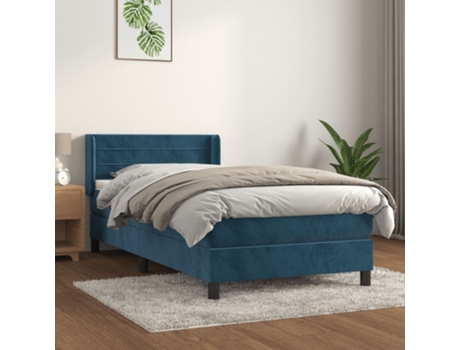 vidaXL Cama con somier y colchón de terciopelo azul oscuro 90x200 cm