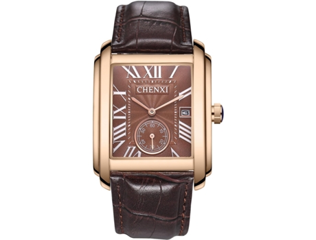 VEANXIN Reloj de pulsera para hombre resistente al agua con correa de cuero y fecha cuadrada hasta 30 m-Rosa negra