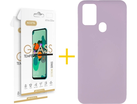 Funda y Protector de Vidrio 2 x Samsung Galaxy A21s ACCETEL Silicona Líquida Morado