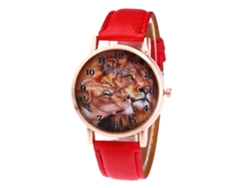 Reloj De Pulsera De Cuarzo Para Mujer Zhoulianfa Con Estampado De León En Piel Sintética Roja.