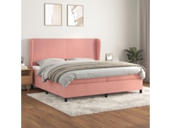 Cama Box Spring Con Colchón Terciopelo Rosa 200x200 Cm