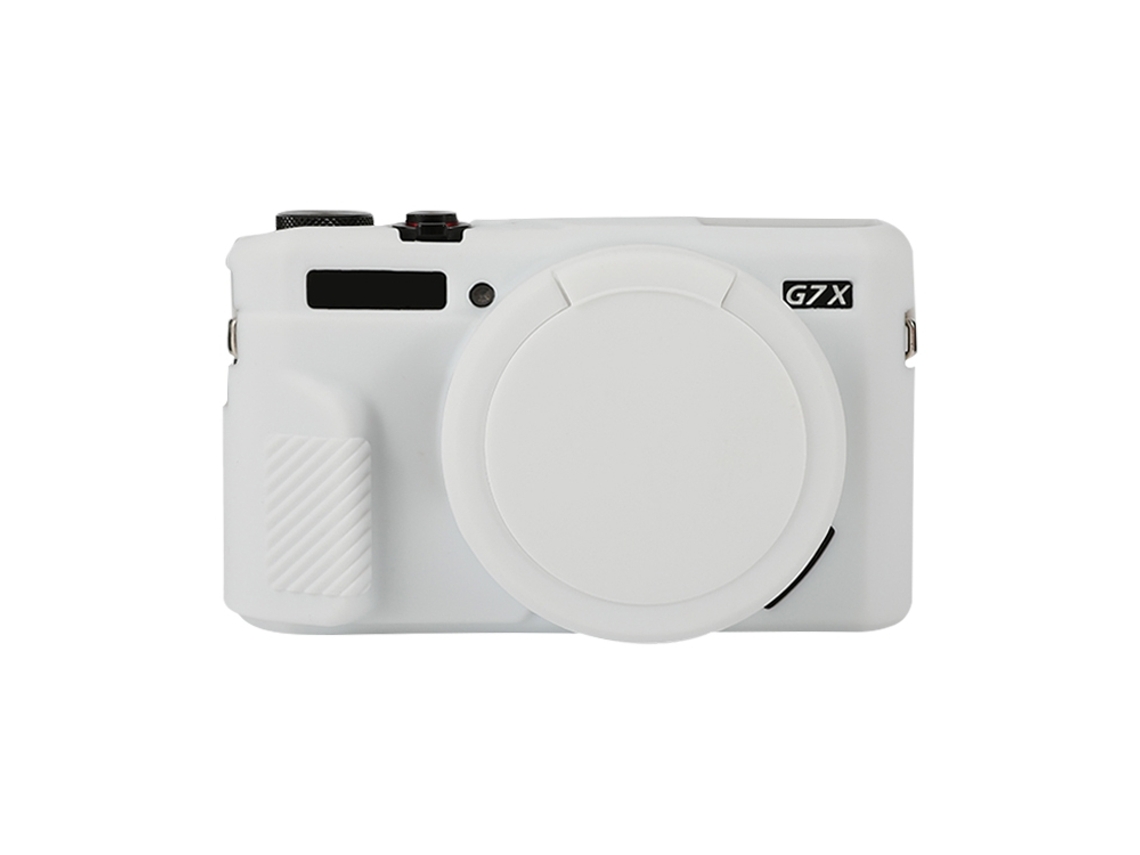 Capa Protetora De Silicone Macio Para Canon Powershot G7x Mark Ii / G7x Ii / G7x2 Com Tampa De Lente Branca