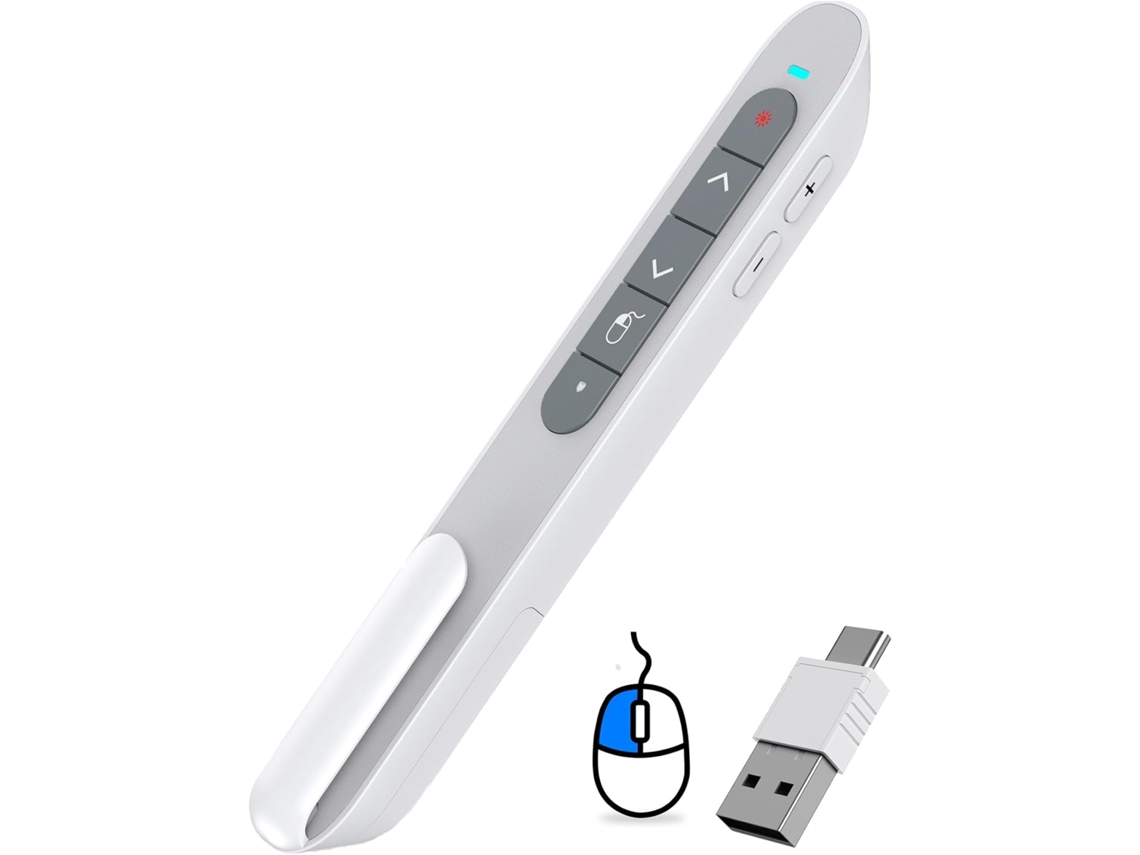 Controlador de presentaciones inalámbrico ZRUXE Air Mouse RF 2.4GHz Recargable USB-C Control por gestos Ideal para PowerPoint y portátiles Blanco