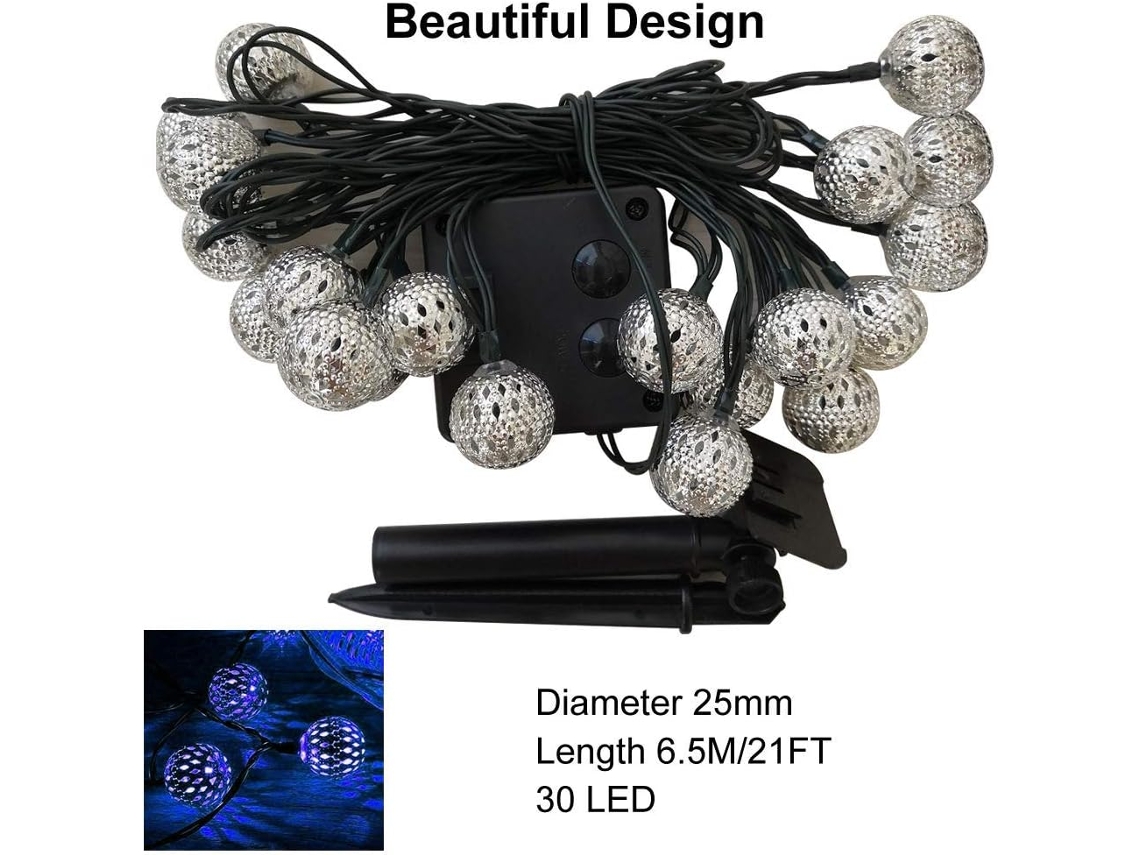 Guirnalda de luces solares de 6,5 m y 30 LED para decoración de jardín, impermeable, para exteriores, interiores, fiestas, Navidad (azul)