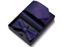 Conjunto De Corbata Para Hombre, Pajarita, Pañuelo, Botones, Manga, Regalo Elegante, Morado Oscuro.