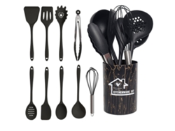 10 utensilios de cocina de silicona antiadherentes resistentes al calor, color negro Yunzii