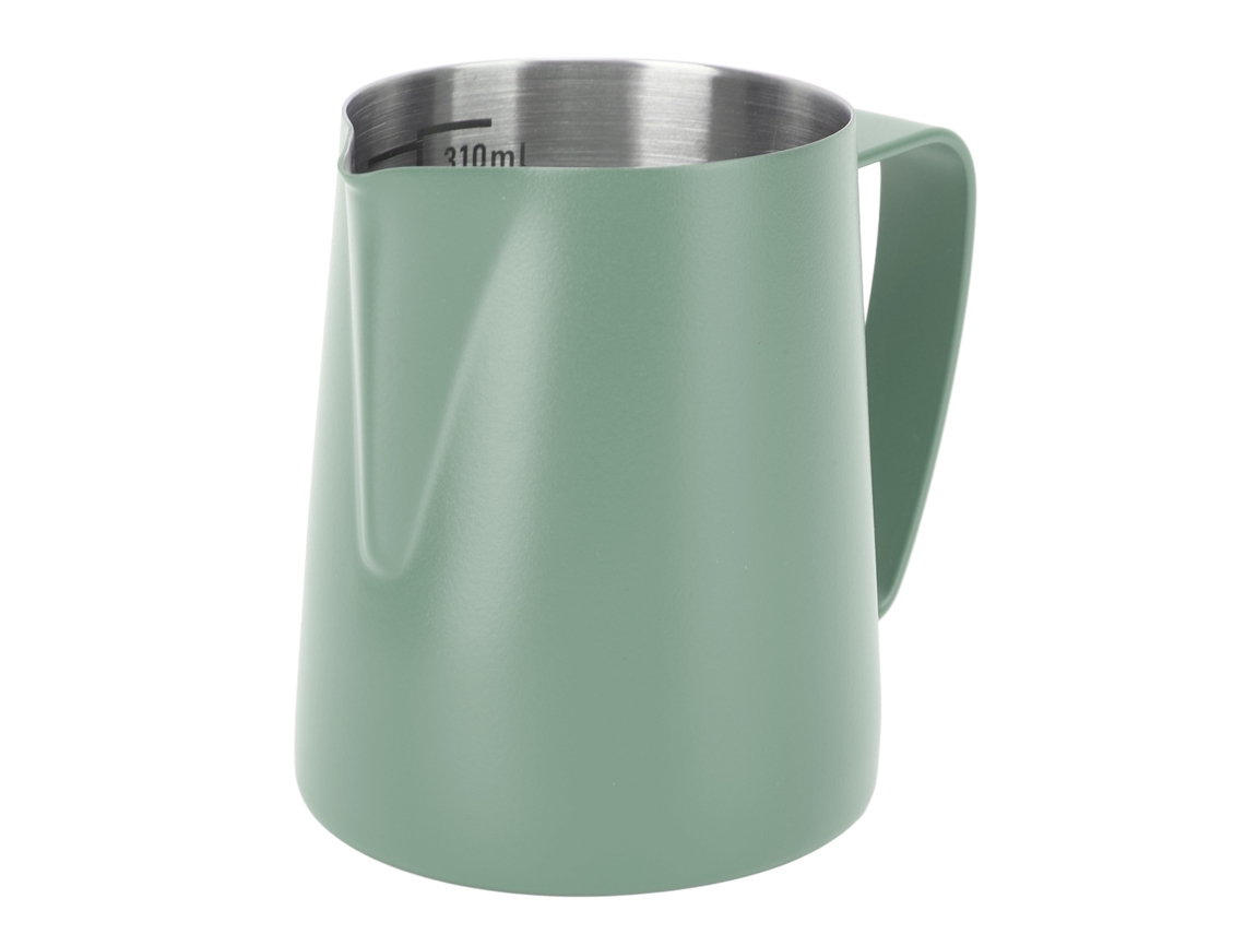 Jarra de leche con pico puntiagudo para espumar café, 310 ml, acero inoxidable 304, verde oscuro