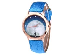 Reloj De Pulsera Unisex De Cuarzo Con Correa De Piel Sintética Y Estampado De Cielo Estrellado Azul Real.