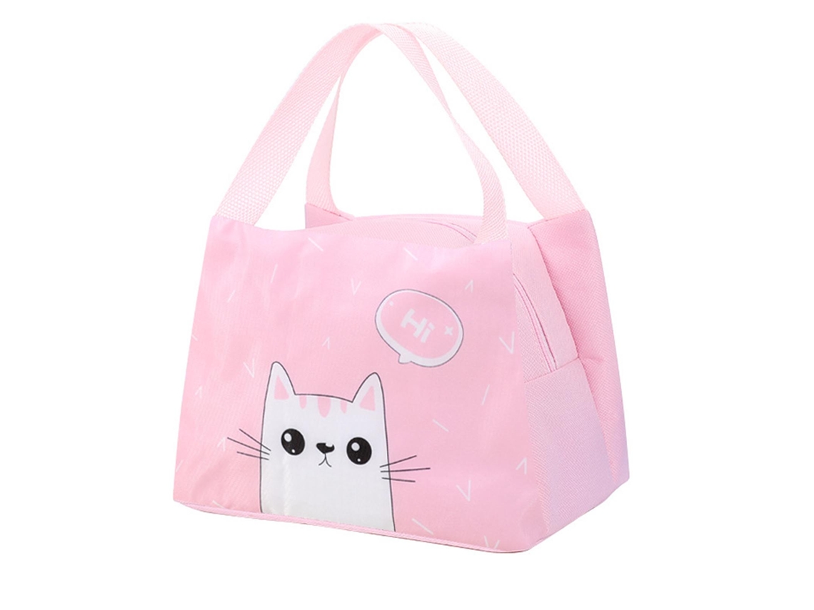 Bolsa de almuerzo portátil de gran capacidad con aislamiento de papel de aluminio, color rosa gato