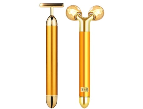24K Beauty Bar Golden Face Massager, 3D Roller Electric Sonic Energy Beauty Bar y kit de masajeador facial en forma de T. Antienvejecimiento/Arruga...