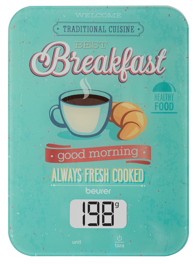 Balanza Cocina Beurer ks 19 breakfast hasta 5 kg tara superficie vidrio ks19 1g apagado 1gr desayuno 1 pantalla lcd