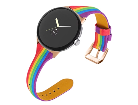 Correa de piel auténtica liberación rápida 20mm con conector de oro rosa para Google Pixel Watch - arcoíris
