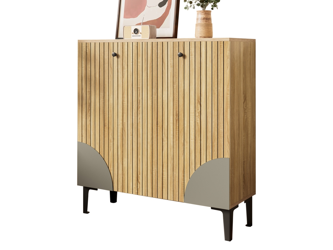 Zapatero de madera ZIWEI STORE con 3 puertas y estante ajustable (90 x 32 x 94 cm, gris y negro)