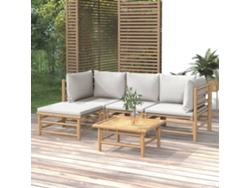 Conjunto de jardín de bambú DKD Home Decor con cojines gris claro