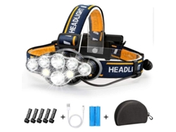Linterna frontal LED recargable, 8 LED, 18000 lúmenes, resistente al agua y ligera, ideal para acampar, pescar y hacer senderismo.
