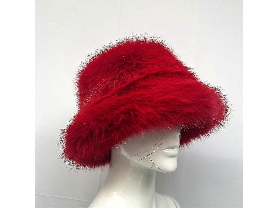 Gorro Bucket De Pelo Falso De Zorro Arcoíris Fluffy Caliente Otoño Invierno Rojo Profundo 58-60cm L 58 60cm Rojo Intenso