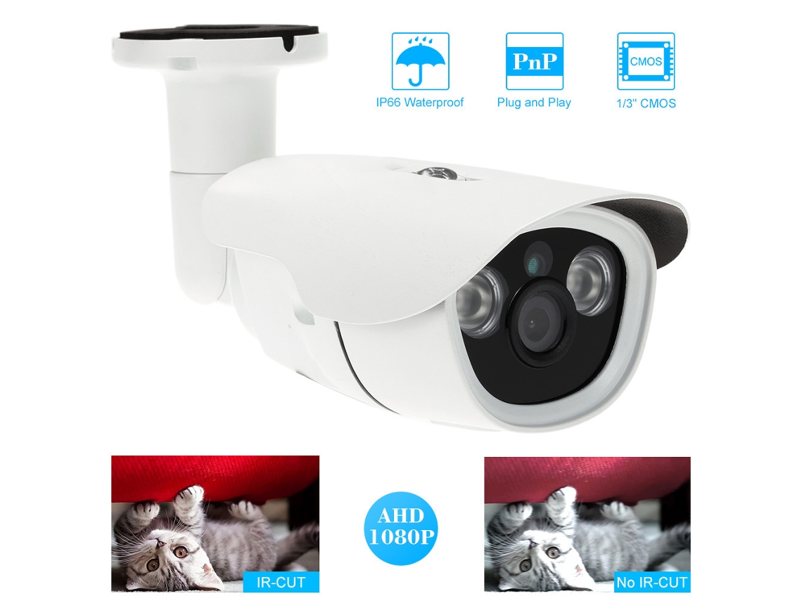 Cámara de seguridad CCTV inalámbrica HD 1080p con visión nocturna, resistente al agua para uso en interiores y exteriores.