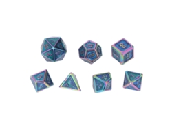 Juego De 7 Dados Poliédricos De Metal Galvanizado Con Esmalte Azul Para Juegos De Mesa.