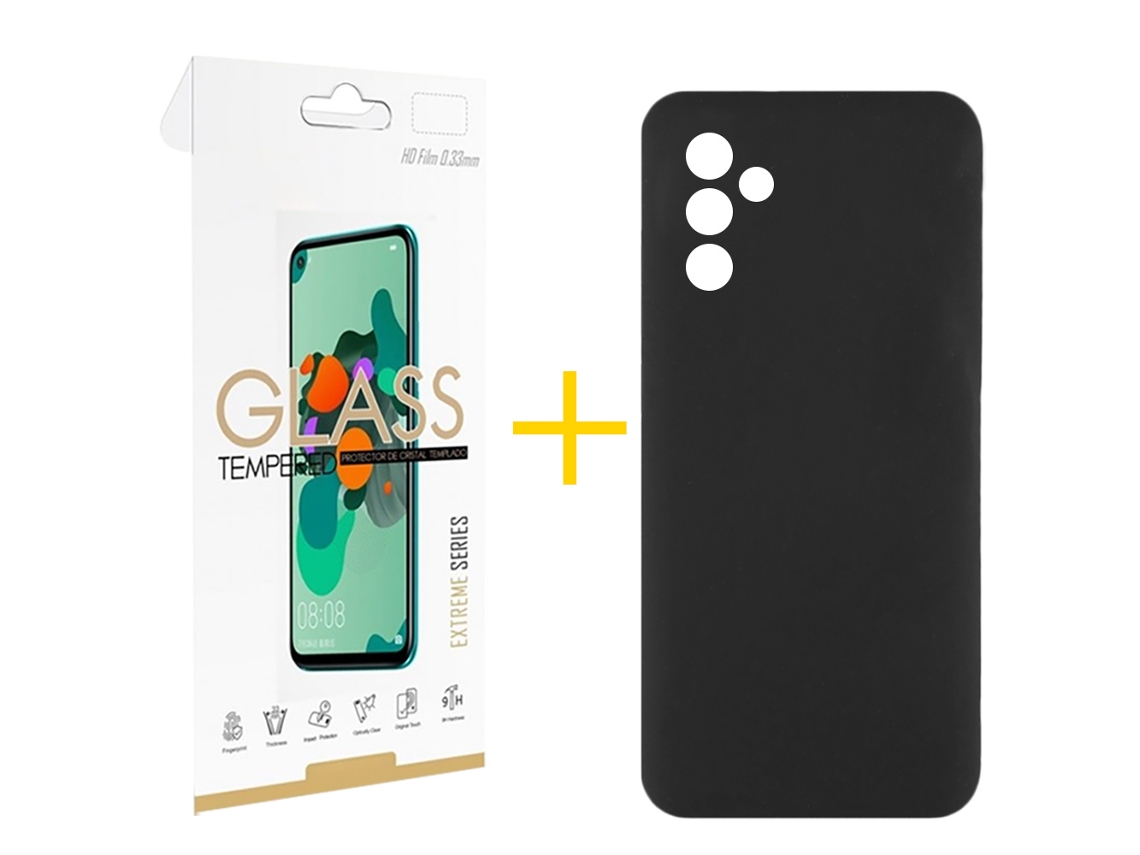 Pack 1 X Película de Vidrio Templado 2.5D + Funda SKYHE para Samsung Galaxy A55 5G Silicona Líquida Negro