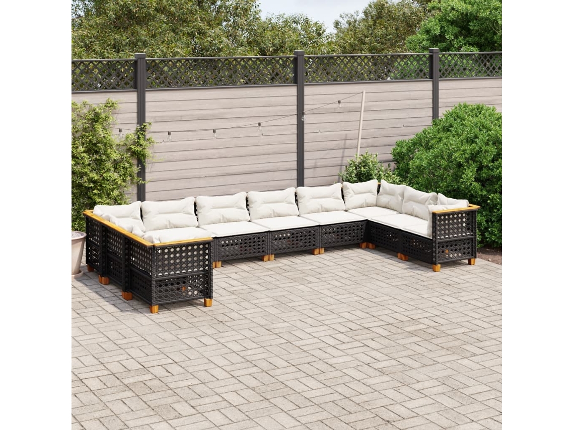 Conjunto de sofá de jardín de 10 piezas con cojines en mimbre sintético negro de DKD Home Decor
