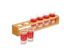 Relaxdays Porta Chupitos, Con 6 Vasos 4 Cl, Bandeja Para 6 Chupitos, Idea De Regalo, Soporte Licores De Bambú, Natural