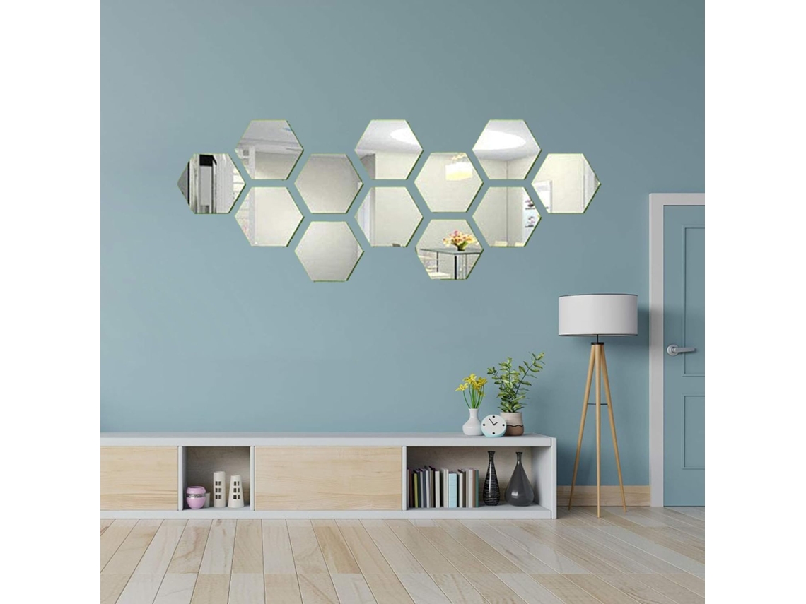 12 pegatinas de espejo hexagonales, acrílicas