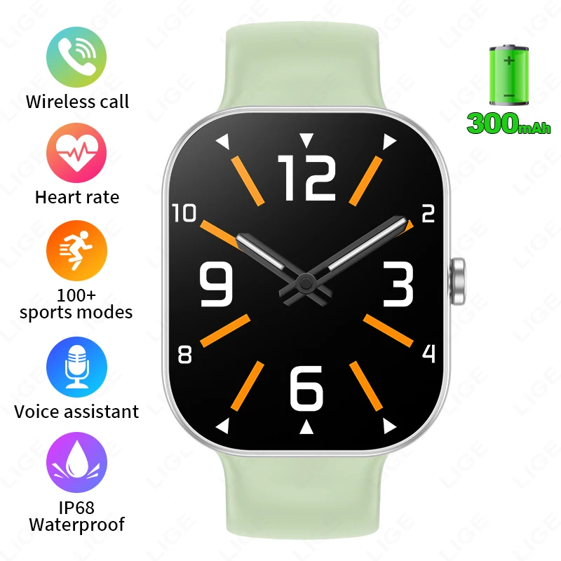 Reloj inteligente (verde), pantalla de 2,01 pulgadas, llamadas Bluetooth, asistente de voz, monitorización de frecuencia cardíaca, monitorización del sueño.