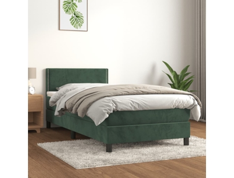 vidaXL Cama con somier y colchón 90x200 cm terciopelo verde oscuro