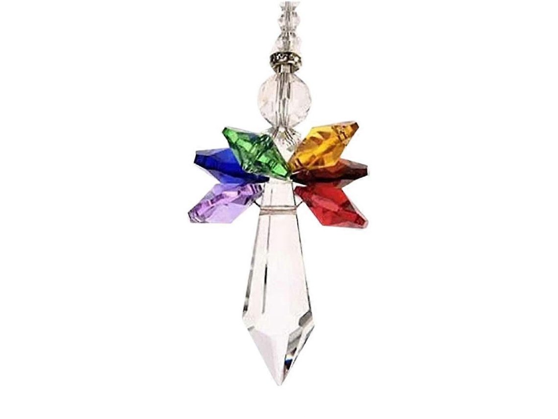 Colgante decorativo para ventana con cuentas de cristal en forma de ángel arcoíris.