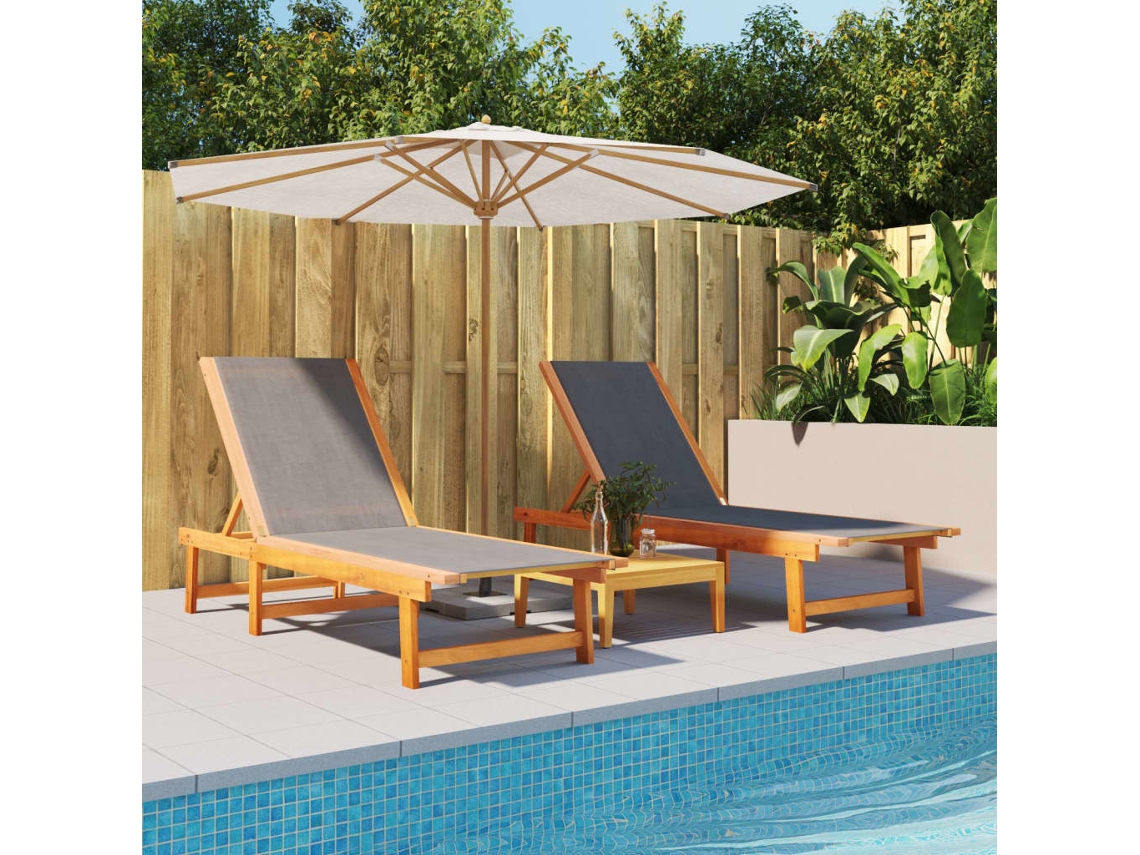 Tumbonas 2 Uds Madera Maciza De Acacia Y Textileno Negro