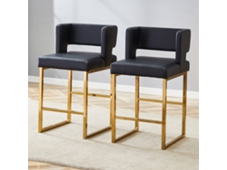 Taburetes De Bar 2 Unidades - Estilo Nórdico, Diseño Cuadrado, Patas Metálicas Doradas - Negro+oro