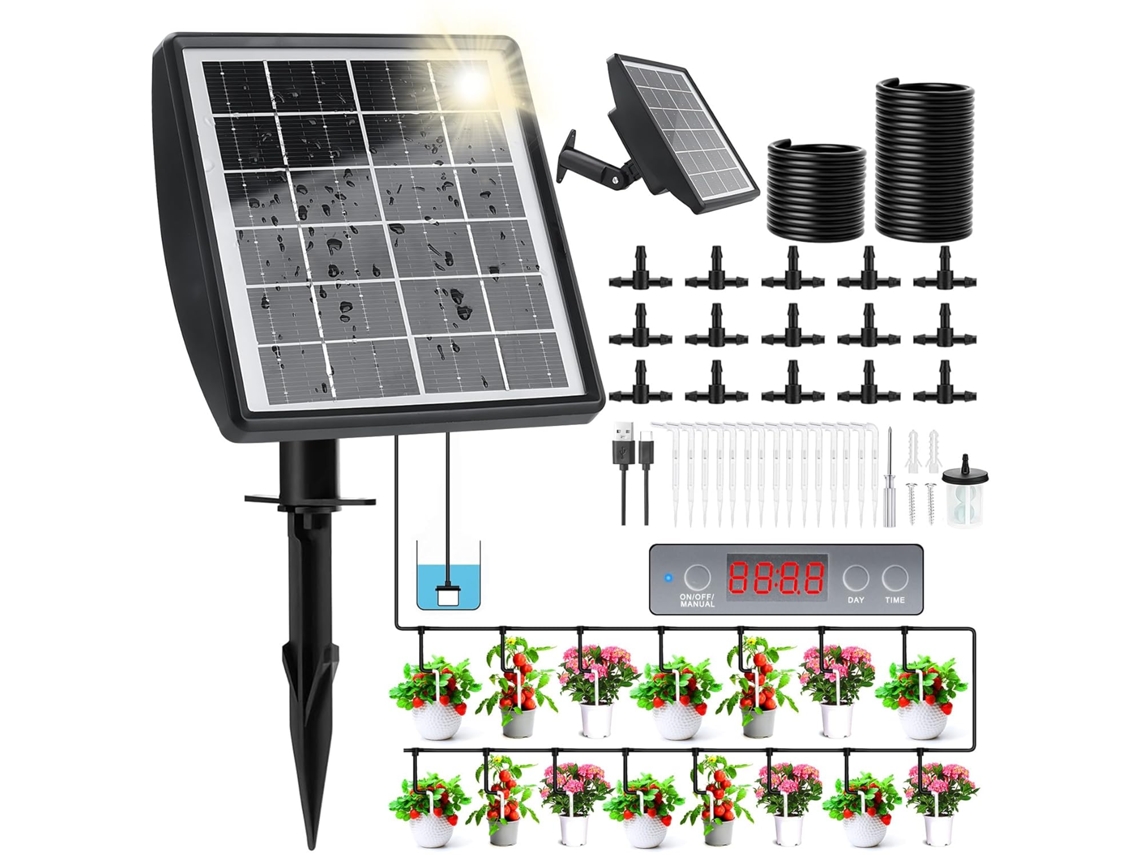 Sistema De Riego Automático Solar Para Plantas De Interior, Con Temporizador Y Manguera De Goteo De 15 M.